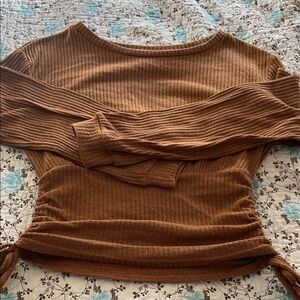 SHEIN Caramel Ribbed Crew Neck Sweater
